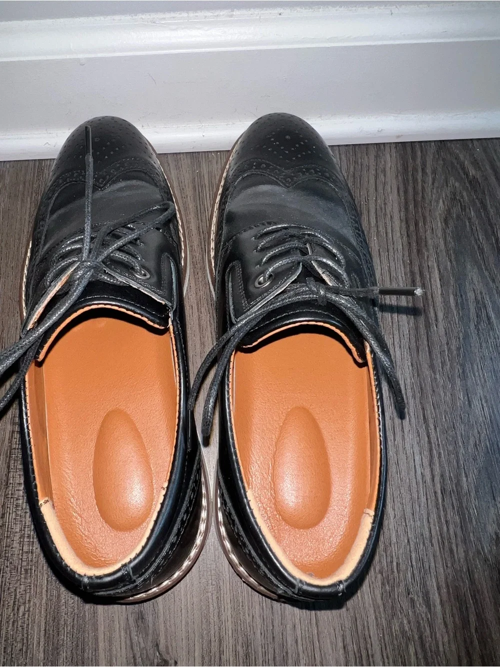 Hantatop Men’s Black Wingtip Brogue Oxford Platform Shoes Size 10